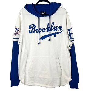 ’47 Brooklyn Dodgers Cooperstown Collection Royal Ivory Hooded Fleece Pullover
